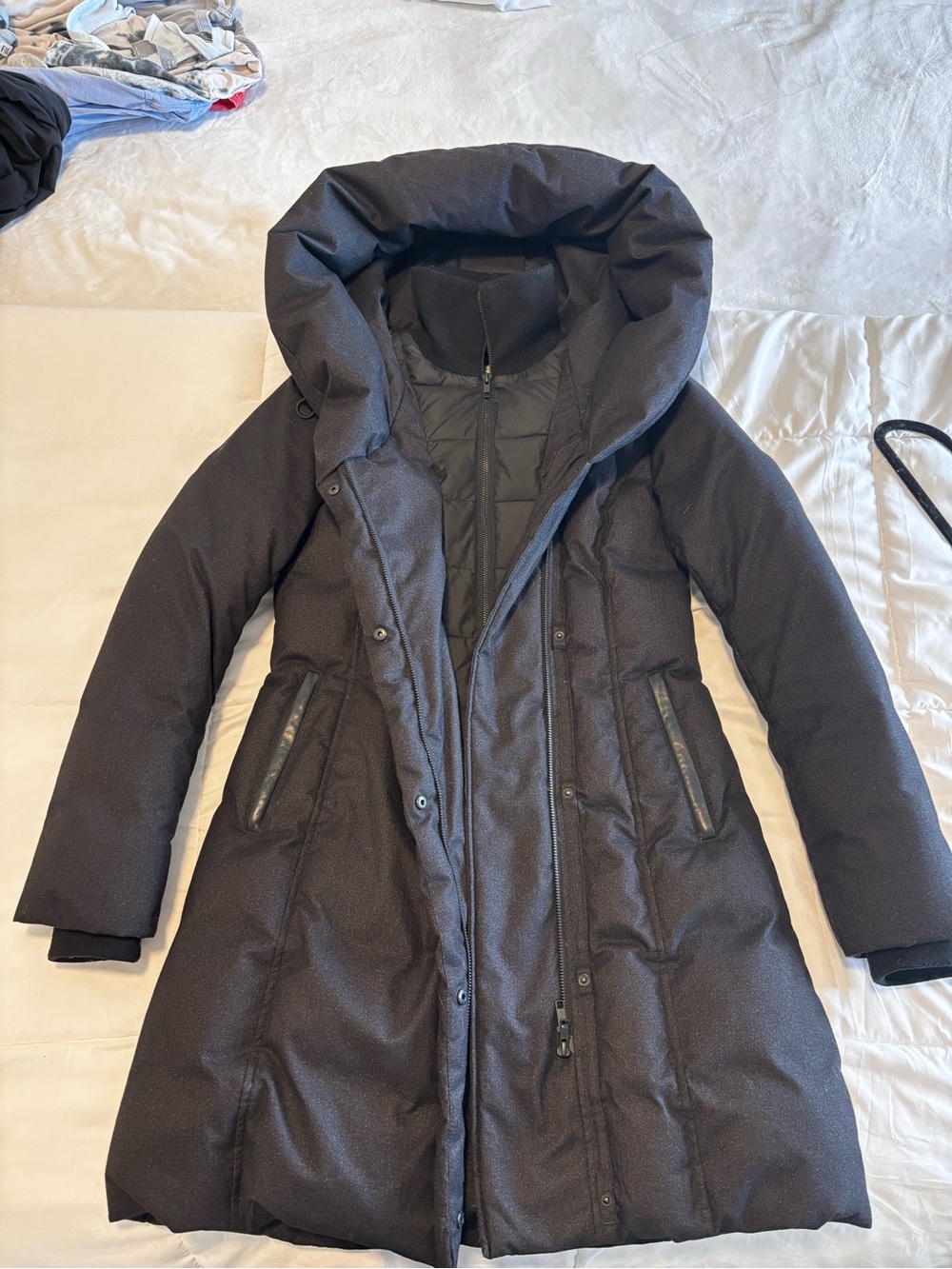 Soia & Kyo Women's Black Long Puffer Coat with Hooded Funnel Collar